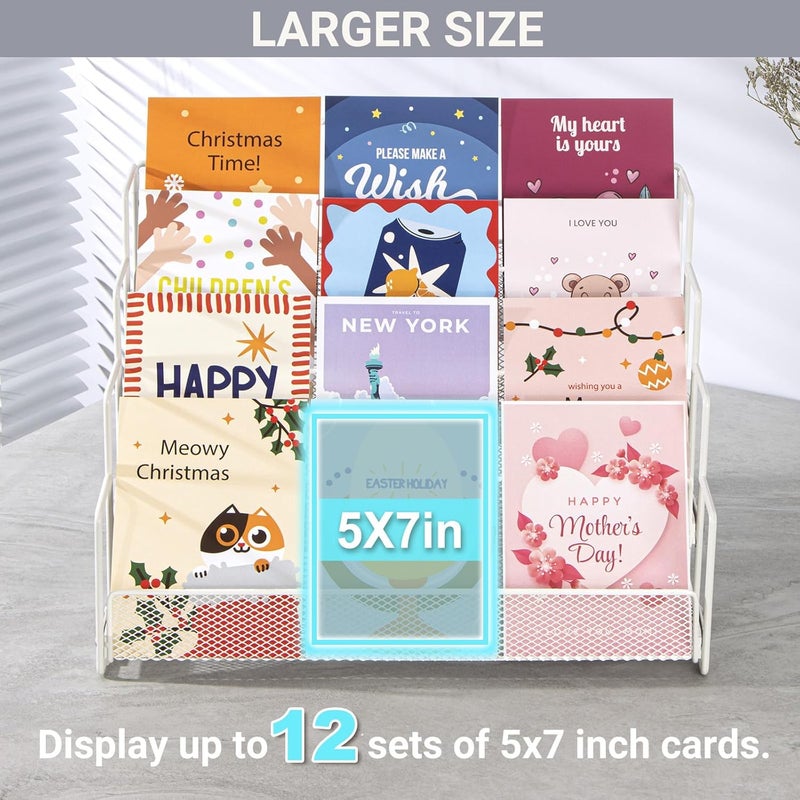 ANBOXIT Greeting Card Display Stand Organizer, 4-Tier Postcard Rack Sticker Display Stand Holder for Vendors Retail, Paint, Craft, Metal White - Image 2